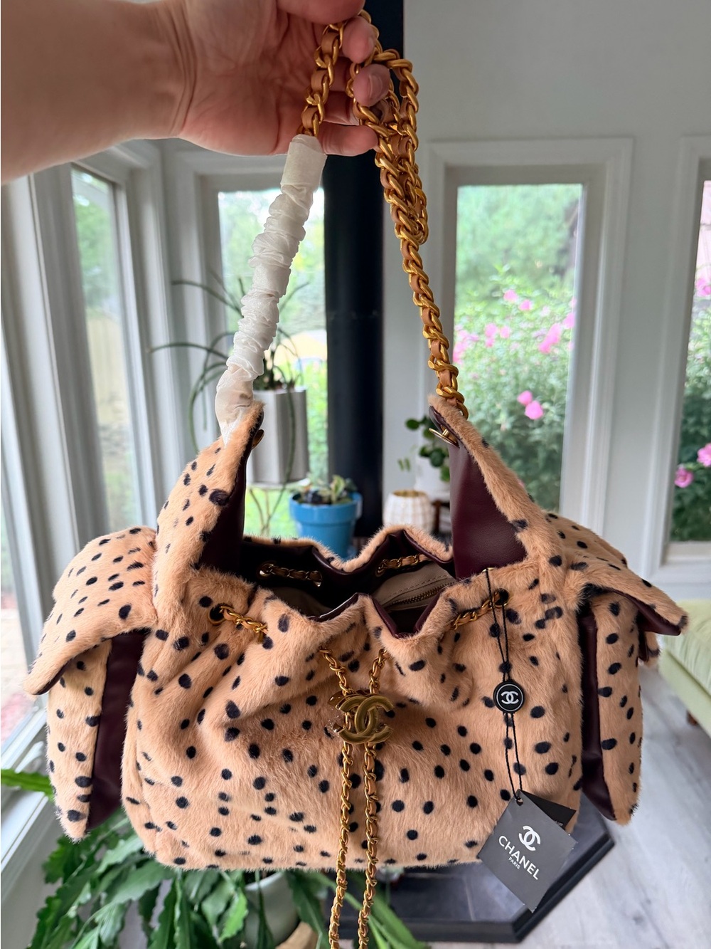 FULL SET NEW Source Unknown Chanel Pony Hair Mini 25 Cheetah Polka Dot Print Bag